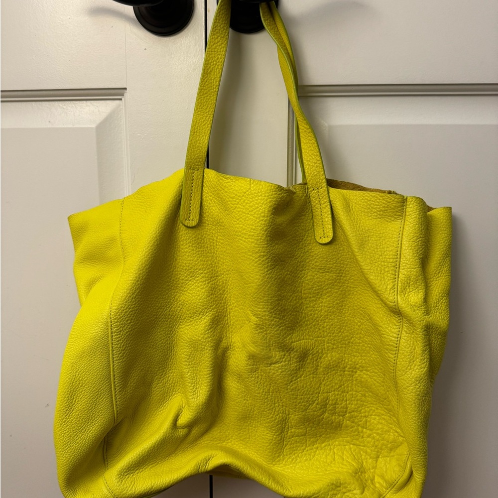 Neon Yellow Leather Tote